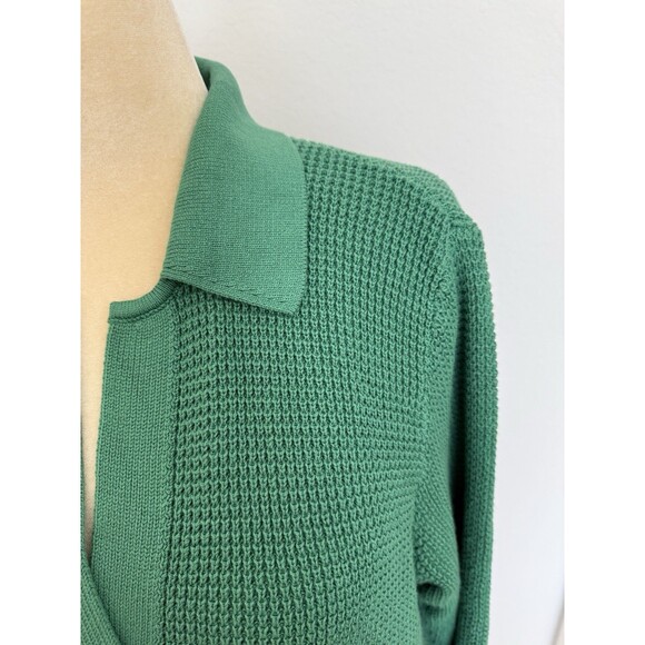 J. Jill Green Waffle Knit Collared Button Up Classic Cardigan Women's Size Med. - Picture 4 of 16